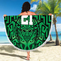 Custom Basketball New Zealand Beach Blanket Green Maori Ta Moko Indigenous - Polynesian Pride