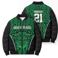 Custom Basketball New Zealand Bomber Puffer Jacket Green Maori Ta Moko Indigenous - Polynesian Pride