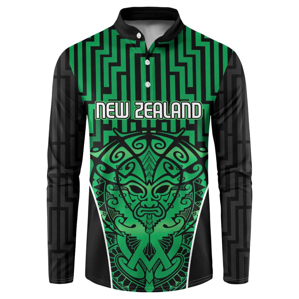 Custom Basketball New Zealand Button Sweatshirt Green Maori Ta Moko Indigenous LT9 Green - Polynesian Pride