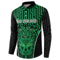 Custom Basketball New Zealand Button Sweatshirt Green Maori Ta Moko Indigenous LT9 - Polynesian Pride