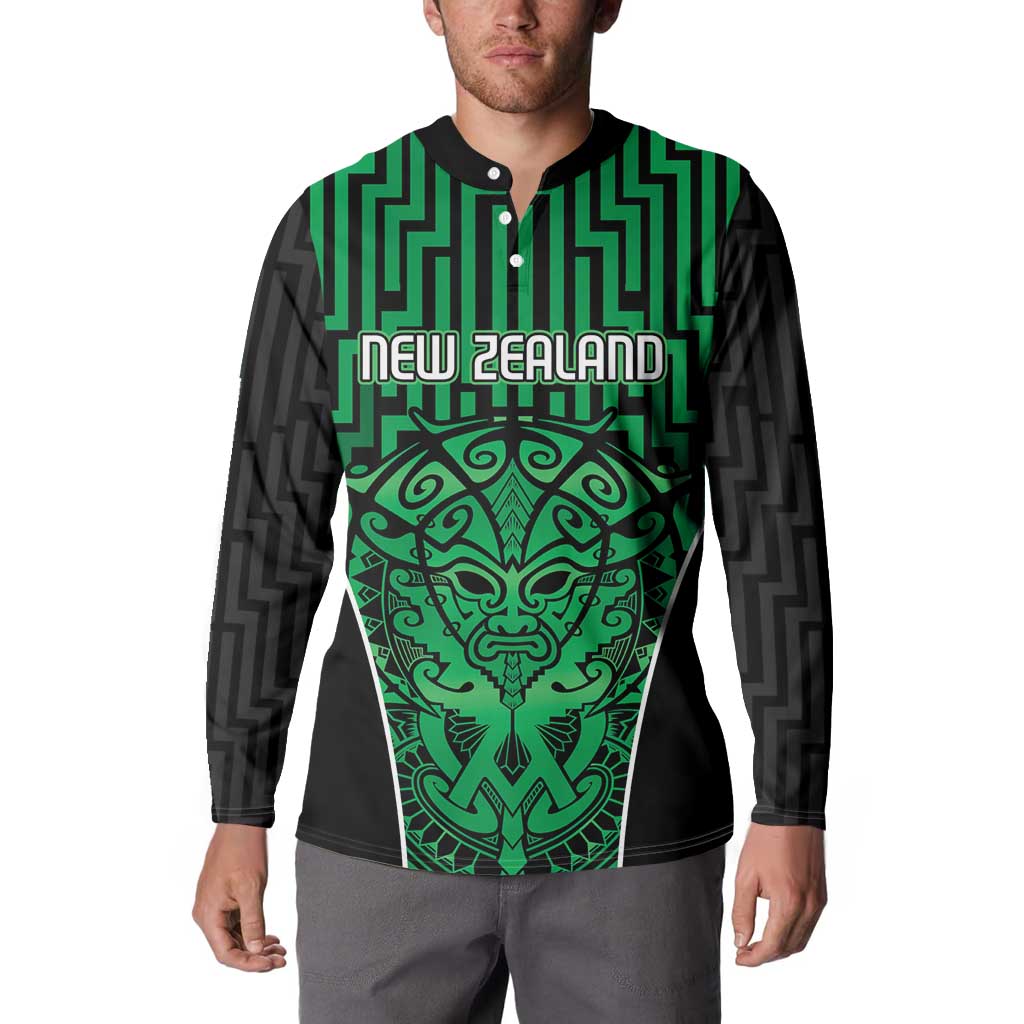 Custom Basketball New Zealand Button Sweatshirt Green Maori Ta Moko Indigenous LT9 - Polynesian Pride