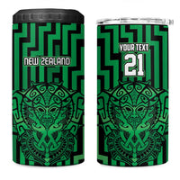 Custom Basketball New Zealand 4 in 1 Can Cooler Tumbler Green Maori Ta Moko Indigenous - Polynesian Pride
