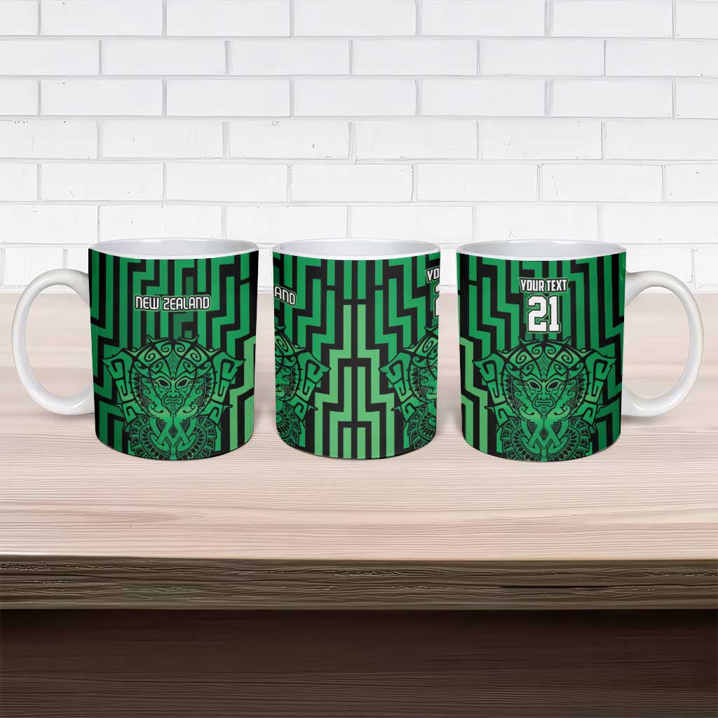 Custom Basketball New Zealand Ceramic Mug Green Maori Ta Moko Indigenous - Polynesian Pride