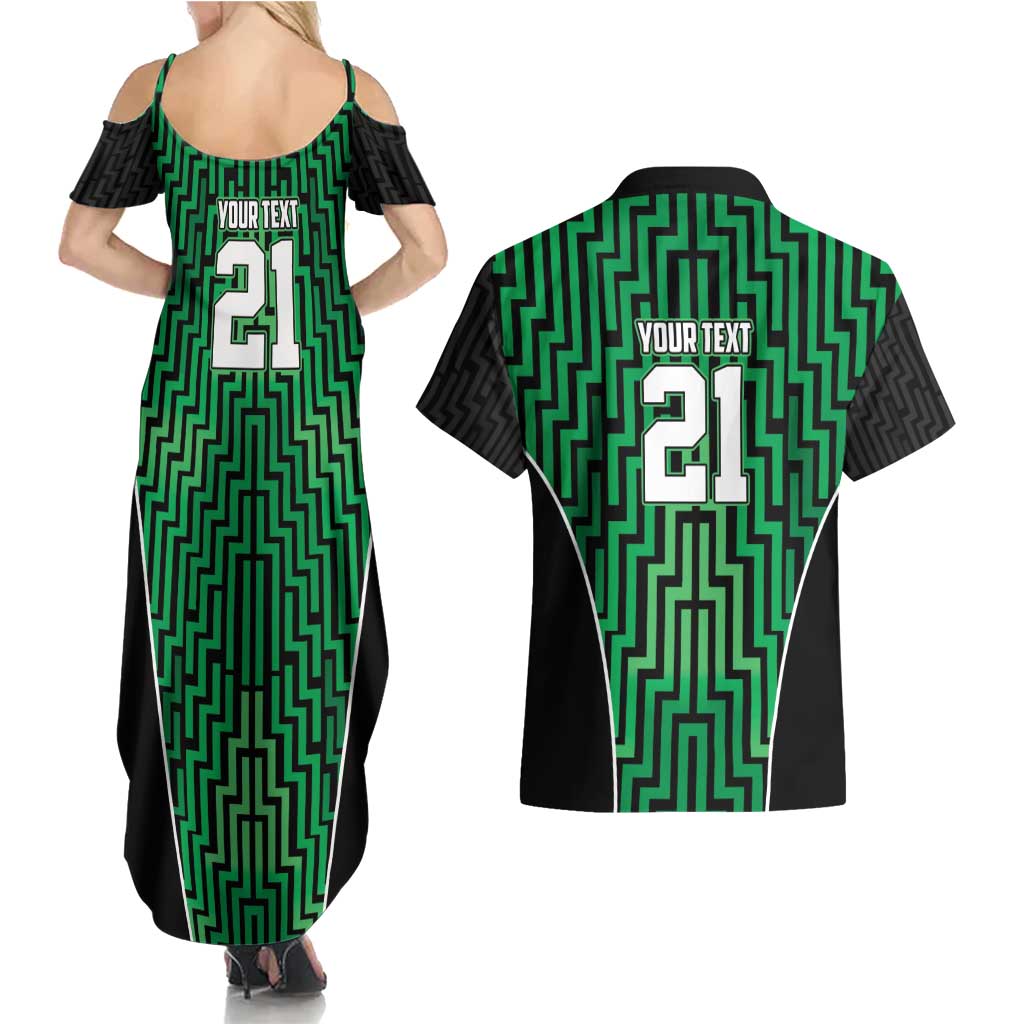 Custom Basketball New Zealand Couples Matching Summer Maxi Dress and Hawaiian Shirt Green Maori Ta Moko Indigenous - Polynesian Pride