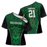 Custom Basketball New Zealand Cross Shoulder Shirt Green Maori Ta Moko Indigenous - Polynesian Pride