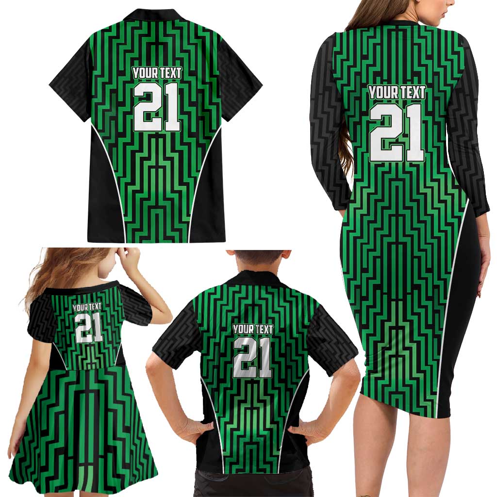 Custom Basketball New Zealand Family Matching Long Sleeve Bodycon Dress and Hawaiian Shirt Green Maori Ta Moko Indigenous - Polynesian Pride