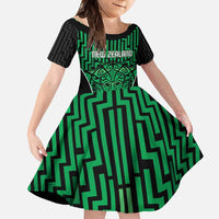 Custom Basketball New Zealand Family Matching Mermaid Dress and Hawaiian Shirt Green Maori Ta Moko Indigenous - Polynesian Pride