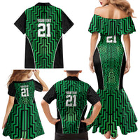 Custom Basketball New Zealand Family Matching Mermaid Dress and Hawaiian Shirt Green Maori Ta Moko Indigenous - Polynesian Pride