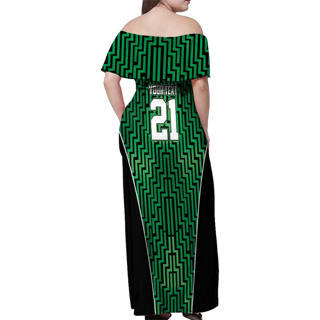 Custom Basketball New Zealand Family Matching Off Shoulder Maxi Dress and Hawaiian Shirt Green Maori Ta Moko Indigenous - Polynesian Pride