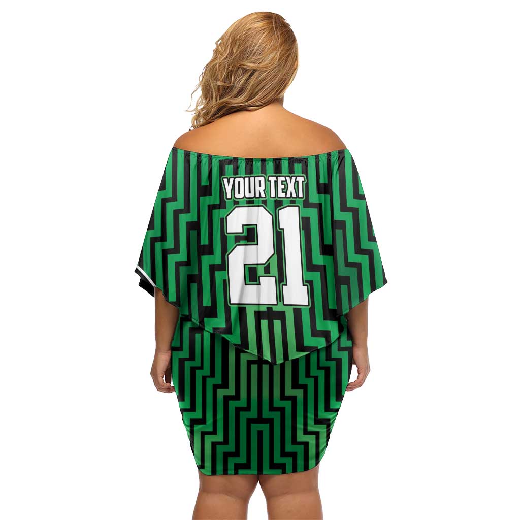 Custom Basketball New Zealand Family Matching Off Shoulder Short Dress and Hawaiian Shirt Green Maori Ta Moko Indigenous - Polynesian Pride