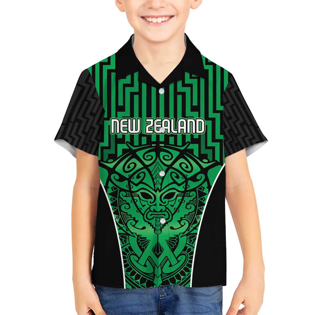 Custom Basketball New Zealand Family Matching Puletasi and Hawaiian Shirt Green Maori Ta Moko Indigenous LT9 Son's Shirt Green - Polynesian Pride