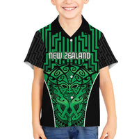Custom Basketball New Zealand Family Matching Puletasi and Hawaiian Shirt Green Maori Ta Moko Indigenous LT9 Son's Shirt Green - Polynesian Pride