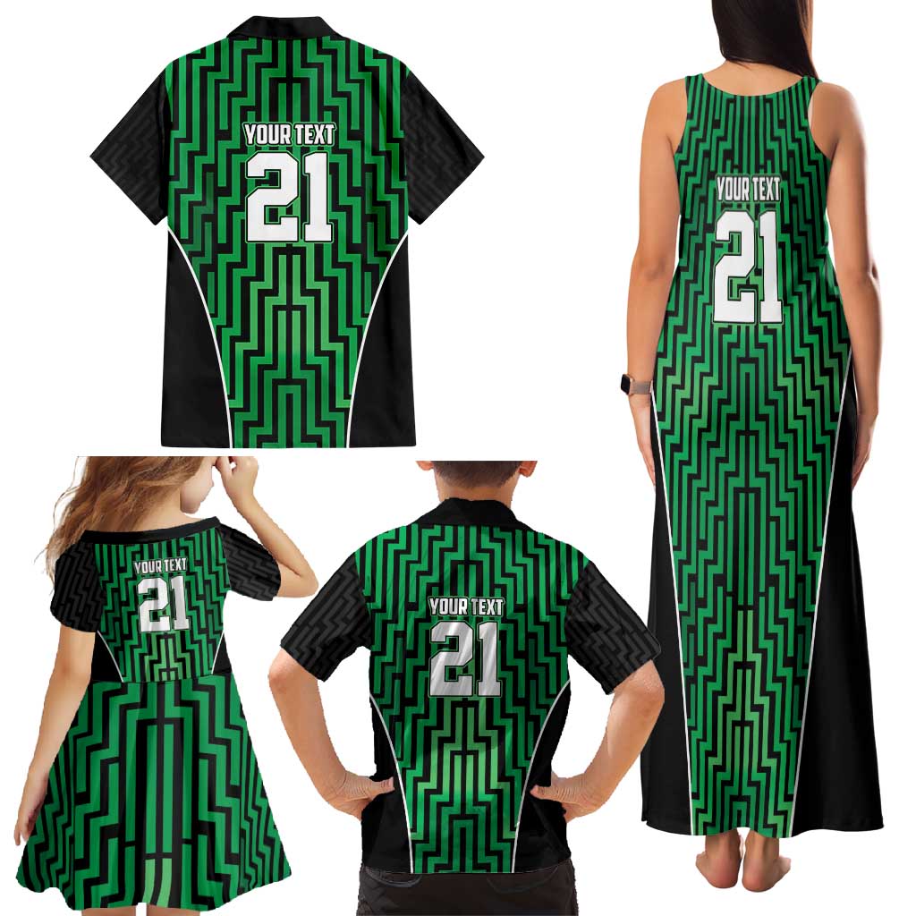 Custom Basketball New Zealand Family Matching Tank Maxi Dress and Hawaiian Shirt Green Maori Ta Moko Indigenous - Polynesian Pride