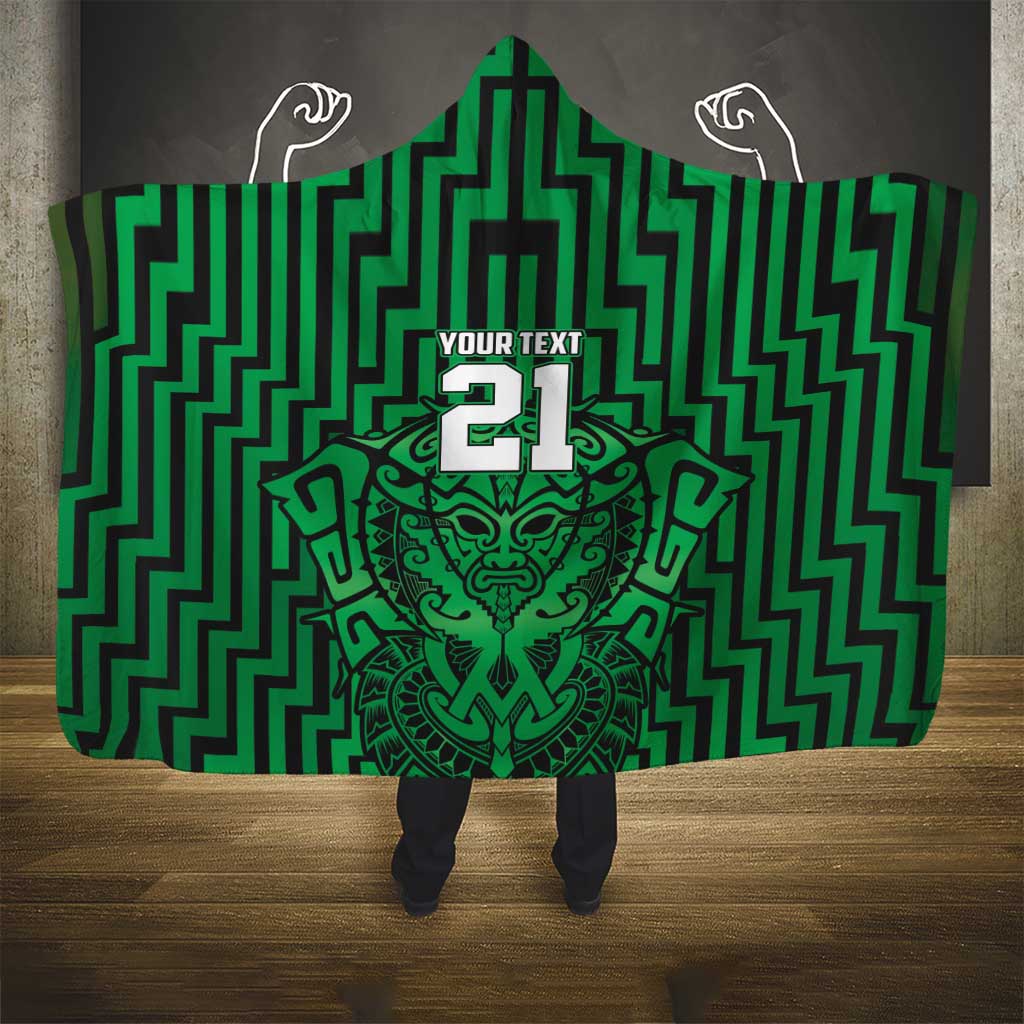 Custom Basketball New Zealand Hooded Blanket Green Maori Ta Moko Indigenous - Polynesian Pride