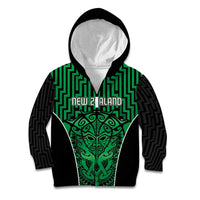 Custom Basketball New Zealand Kid Hoodie Green Maori Ta Moko Indigenous - Polynesian Pride