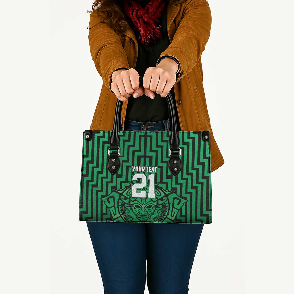 Custom Basketball New Zealand Leather Bag Green Maori Ta Moko Indigenous - Polynesian Pride