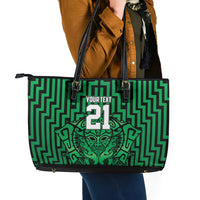Custom Basketball New Zealand Leather Tote Bag Green Maori Ta Moko Indigenous - Polynesian Pride