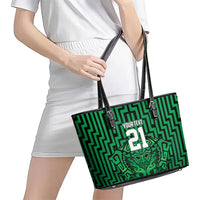 Custom Basketball New Zealand Leather Tote Bag Green Maori Ta Moko Indigenous - Polynesian Pride