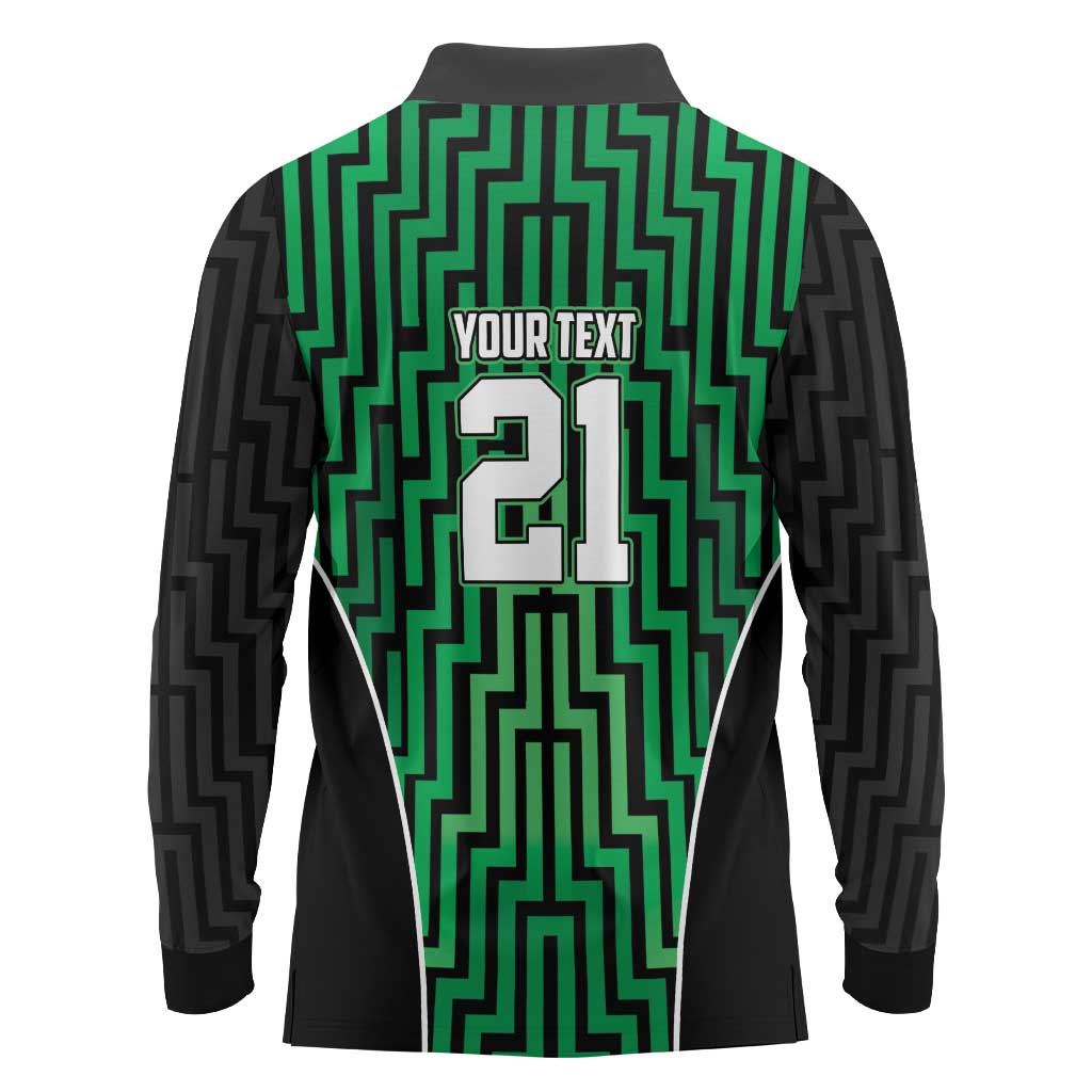 Custom Basketball New Zealand Long Sleeve Polo Shirt Green Maori Ta Moko Indigenous - Polynesian Pride