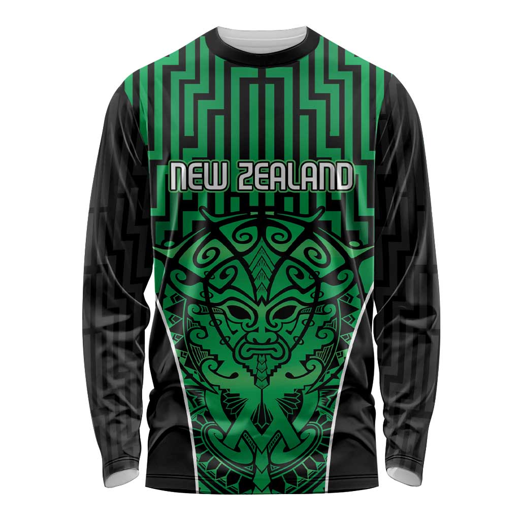 Custom Basketball New Zealand Long Sleeve Shirt Green Maori Ta Moko Indigenous LT9 Unisex Green - Polynesian Pride