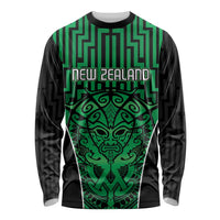 Custom Basketball New Zealand Long Sleeve Shirt Green Maori Ta Moko Indigenous LT9 Unisex Green - Polynesian Pride