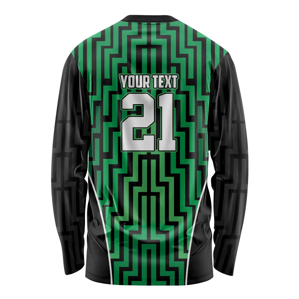 Custom Basketball New Zealand Long Sleeve Shirt Green Maori Ta Moko Indigenous LT9 - Polynesian Pride