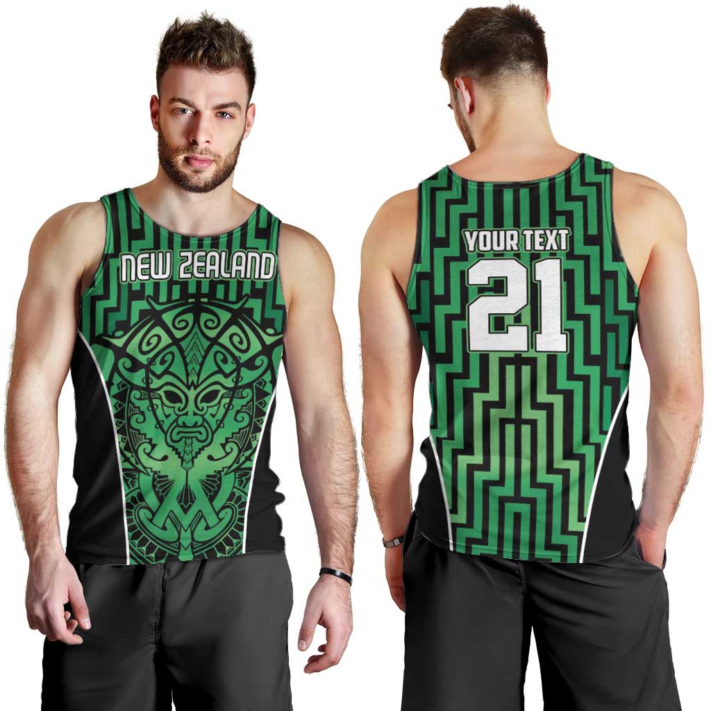 Custom Basketball New Zealand Men Tank Top Green Maori Ta Moko Indigenous - Polynesian Pride