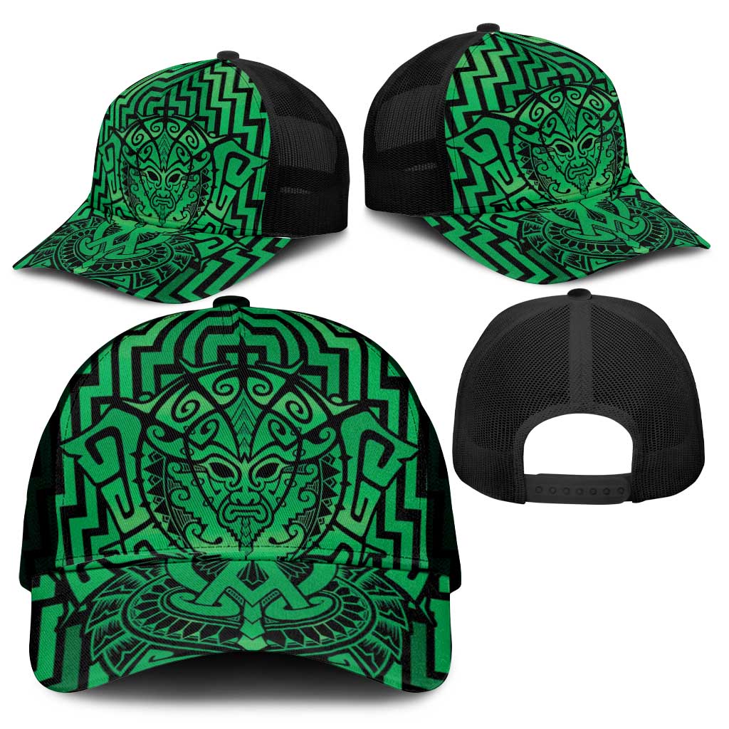 Basketball New Zealand Mesh Trucker Cap Green Maori Ta Moko Indigenous - Polynesian Pride