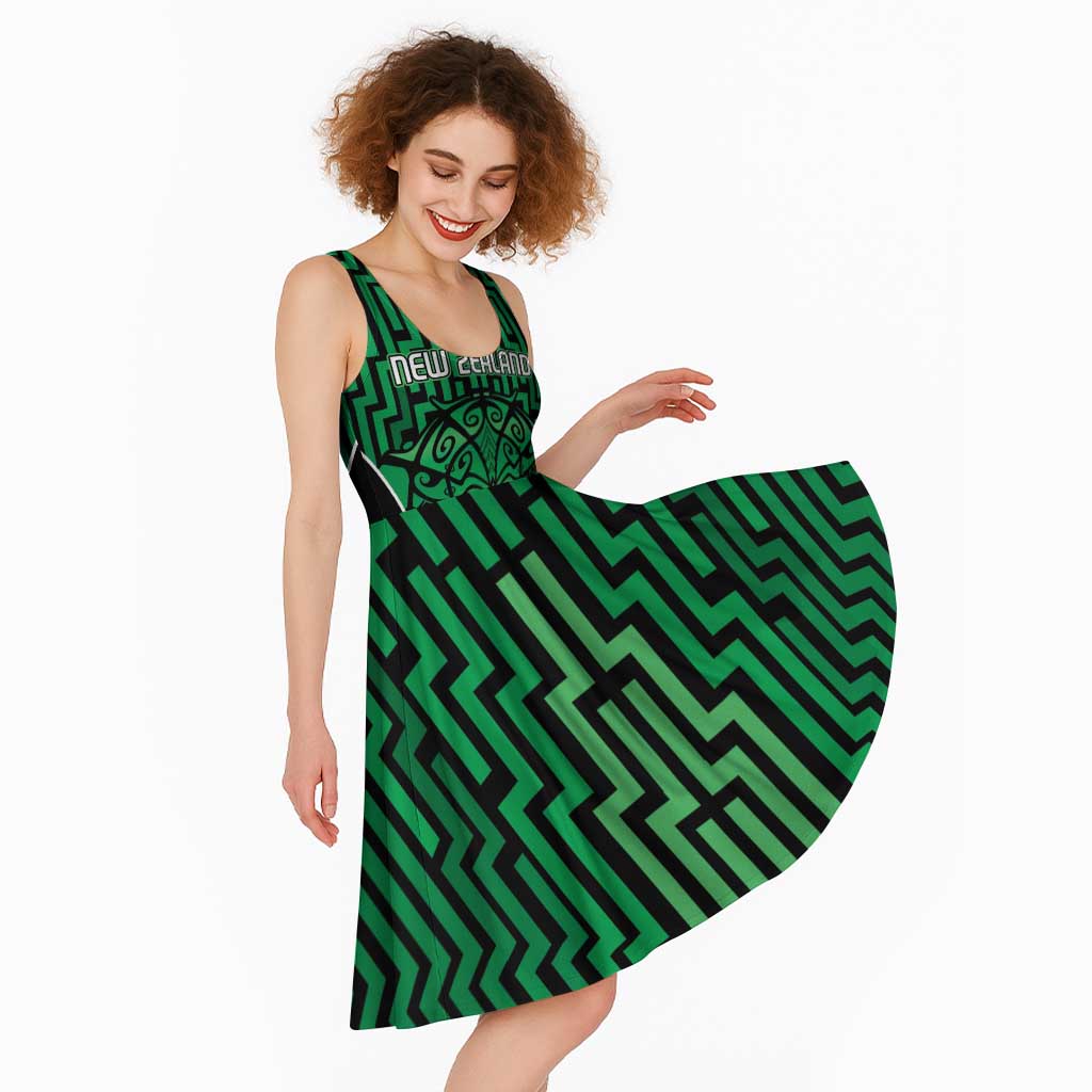 Custom Basketball New Zealand Midi Dress Green Maori Ta Moko Indigenous - Polynesian Pride