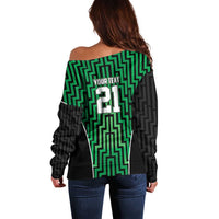 Custom Basketball New Zealand Off Shoulder Sweater Green Maori Ta Moko Indigenous - Polynesian Pride