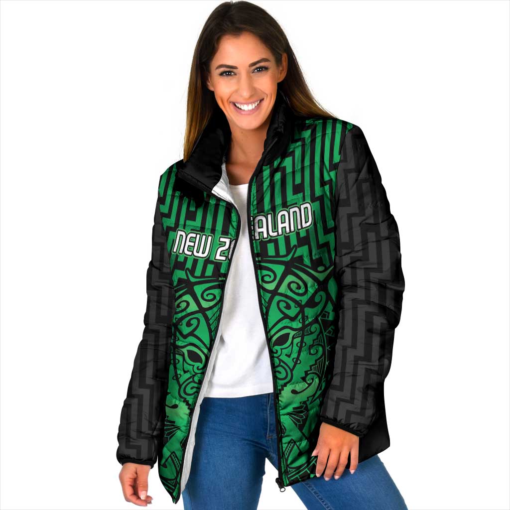 Custom Basketball New Zealand Padded Jacket Green Maori Ta Moko Indigenous - Polynesian Pride