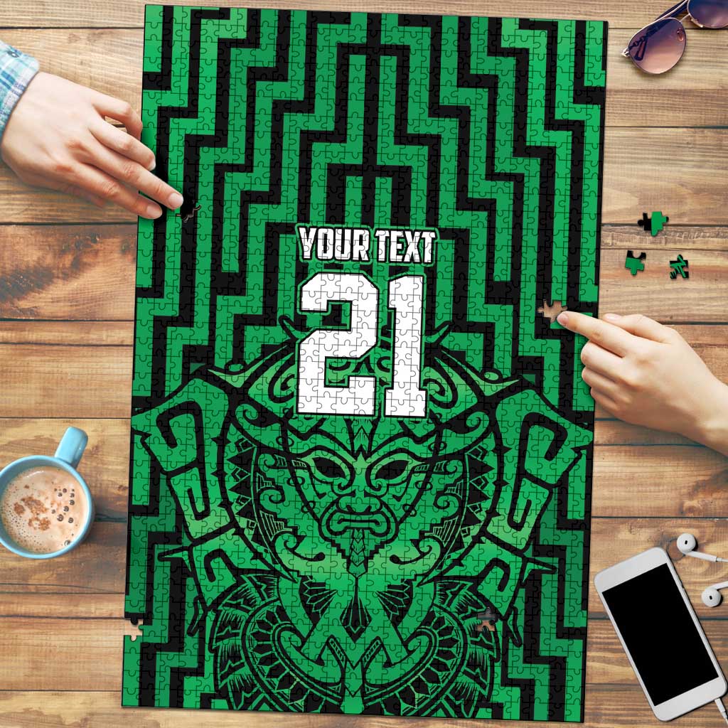 Custom Basketball New Zealand Puzzle Green Maori Ta Moko Indigenous - Polynesian Pride