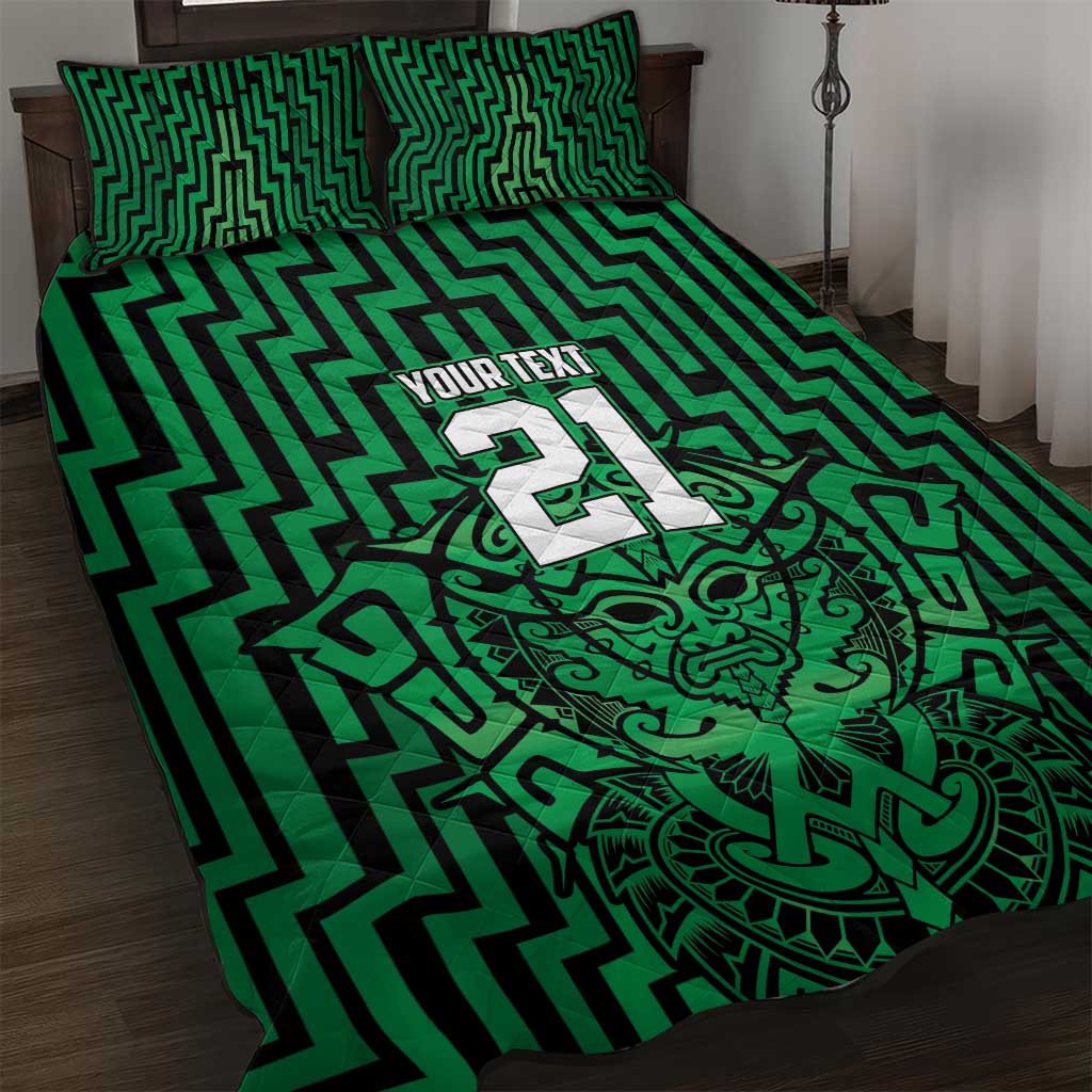 Custom Basketball New Zealand Quilt Bed Set Green Maori Ta Moko Indigenous - Polynesian Pride