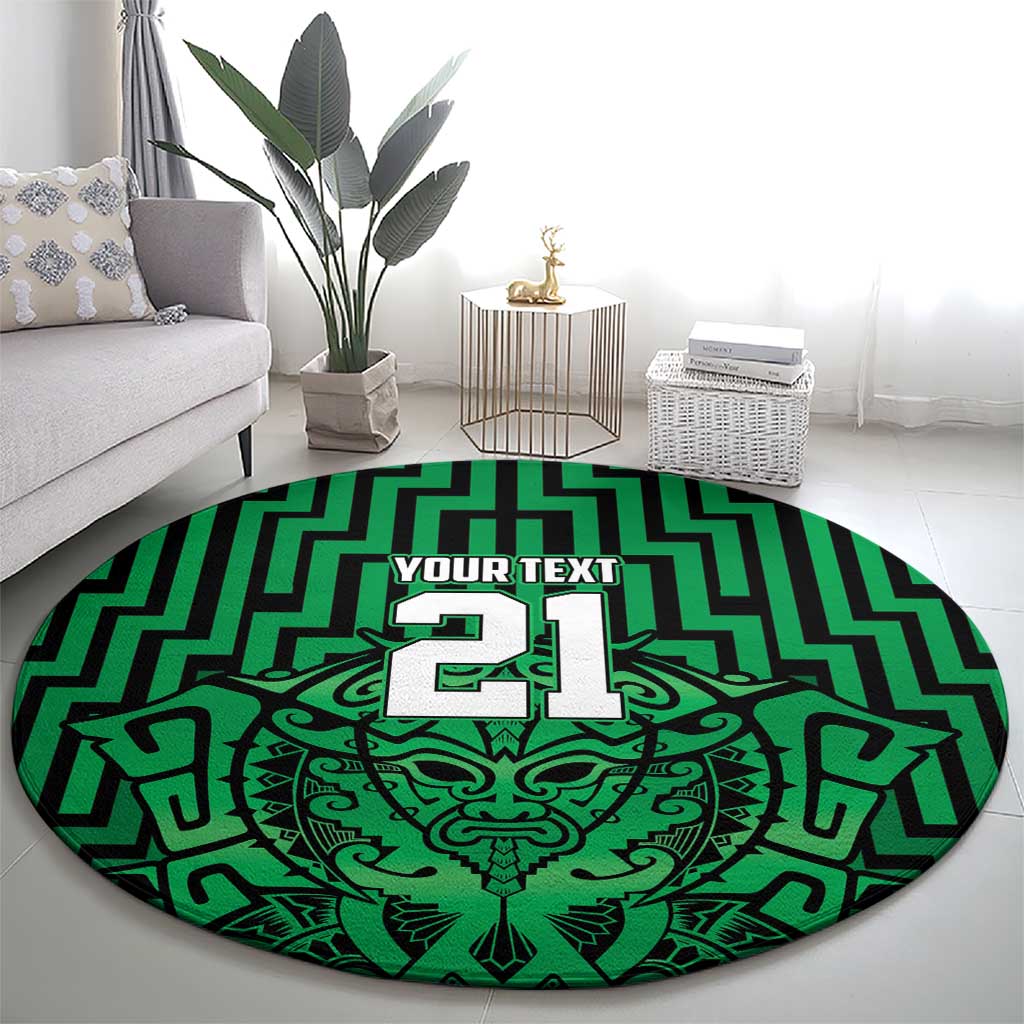 Custom Basketball New Zealand Round Carpet Green Maori Ta Moko Indigenous - Polynesian Pride