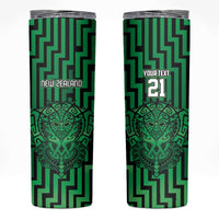 Custom Basketball New Zealand Skinny Tumbler Green Maori Ta Moko Indigenous - Polynesian Pride
