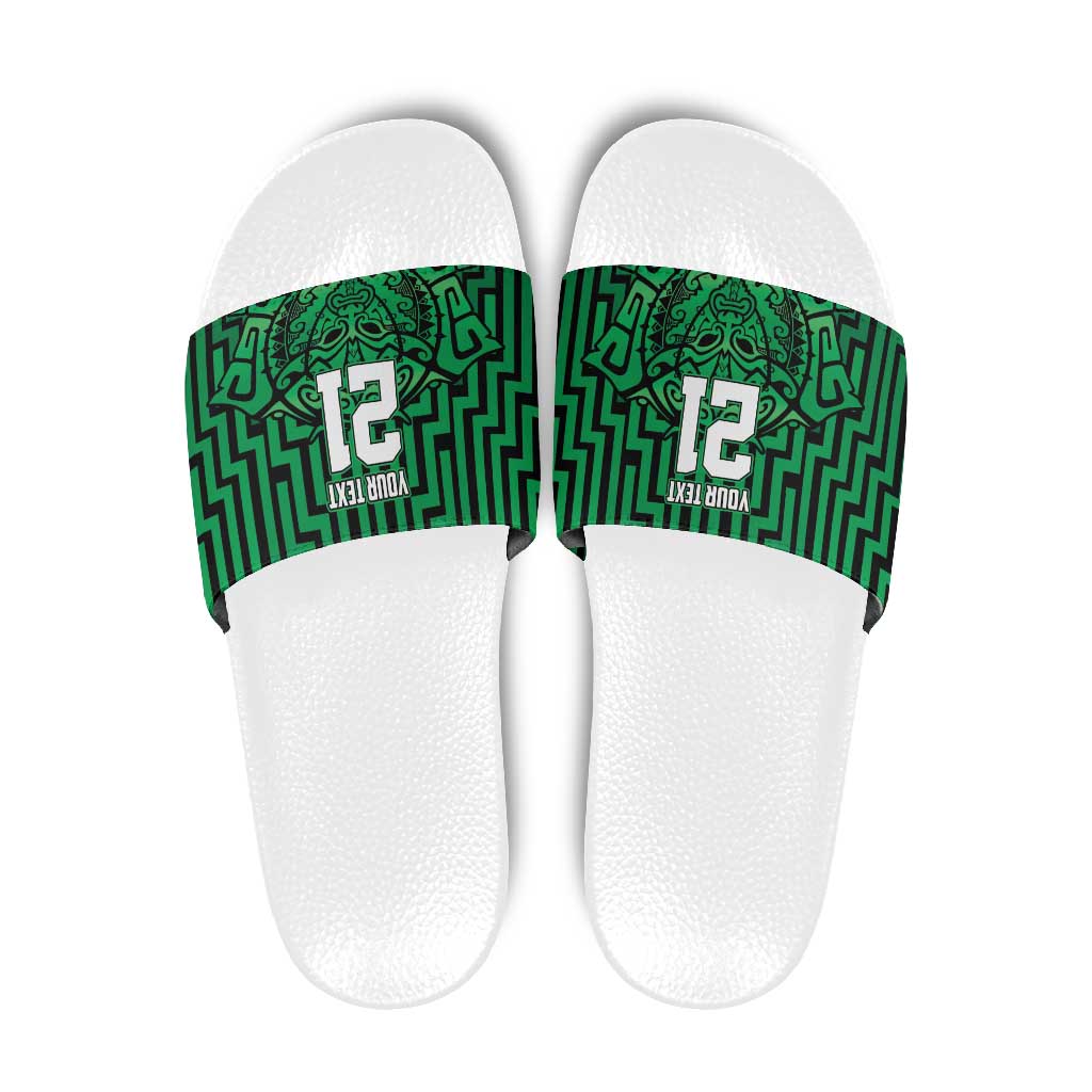 Custom Basketball New Zealand Slide Sandals Green Maori Ta Moko Indigenous - Polynesian Pride