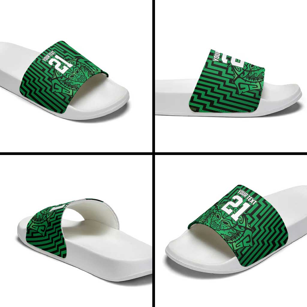 Custom Basketball New Zealand Slide Sandals Green Maori Ta Moko Indigenous - Polynesian Pride