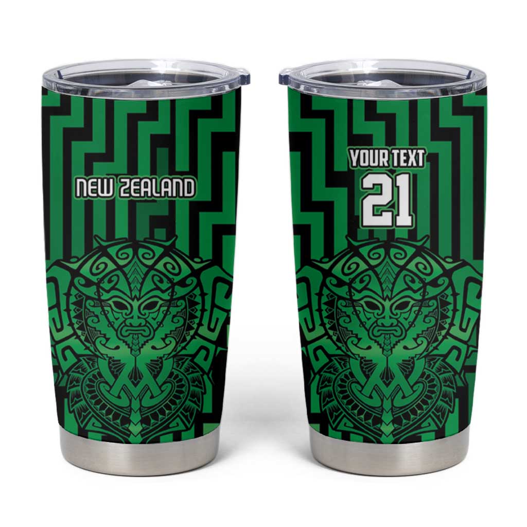 Custom Basketball New Zealand Tumbler Cup Green Maori Ta Moko Indigenous - Polynesian Pride