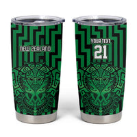 Custom Basketball New Zealand Tumbler Cup Green Maori Ta Moko Indigenous - Polynesian Pride
