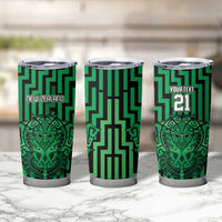 Custom Basketball New Zealand Tumbler Cup Green Maori Ta Moko Indigenous - Polynesian Pride