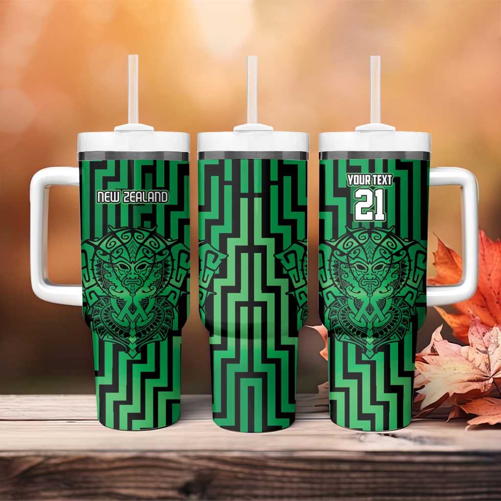 Custom Basketball New Zealand Tumbler With Handle Green Maori Ta Moko Indigenous - Polynesian Pride