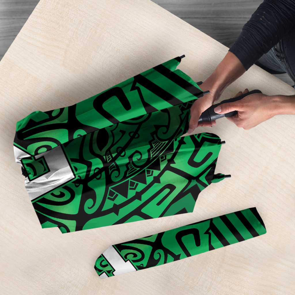 Custom Basketball New Zealand Umbrella Green Maori Ta Moko Indigenous - Polynesian Pride