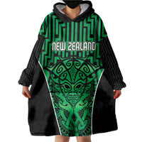 Custom Basketball New Zealand Wearable Blanket Hoodie Green Maori Ta Moko Indigenous - Polynesian Pride