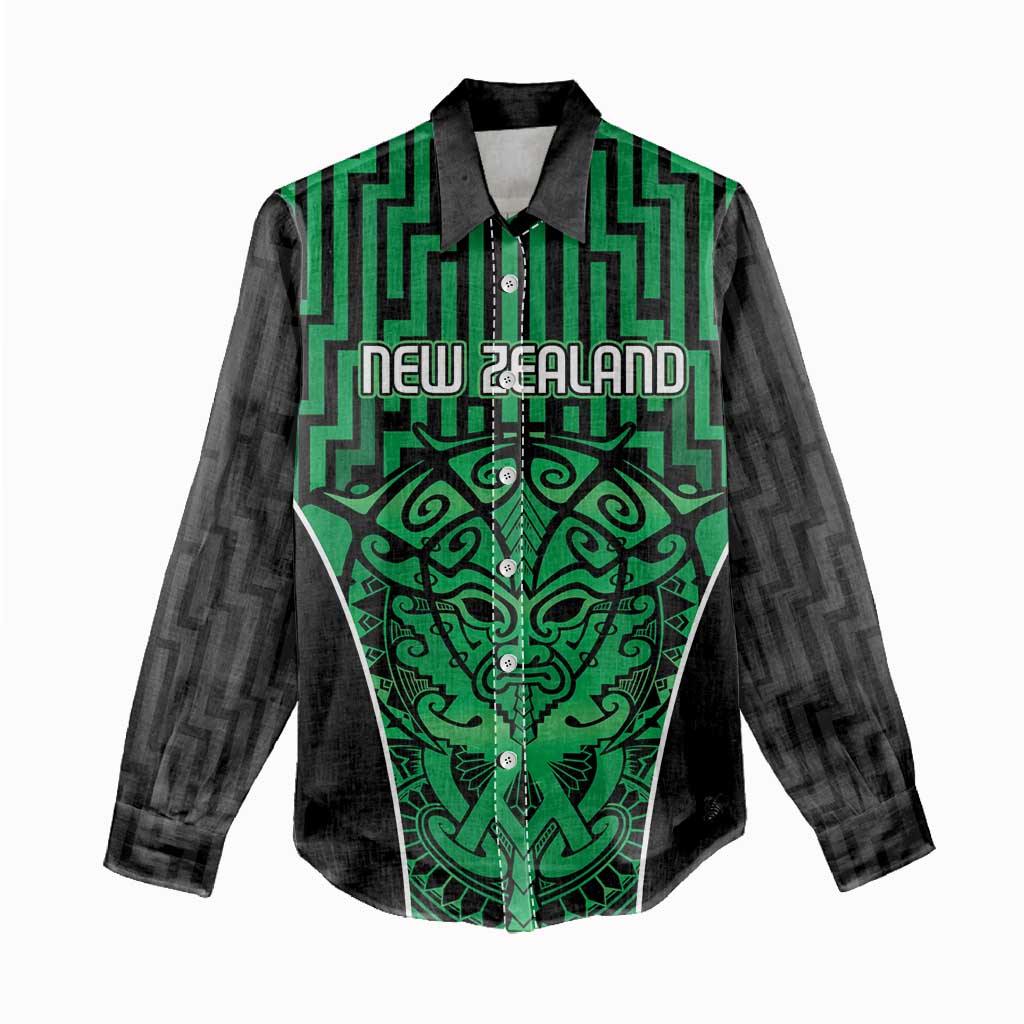 Custom Basketball New Zealand Women Casual Shirt Green Maori Ta Moko Indigenous - Polynesian Pride