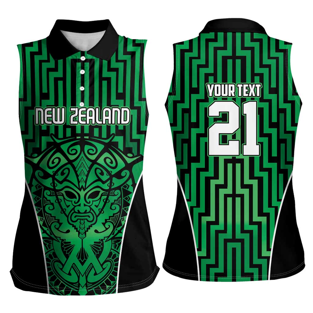 Custom Basketball New Zealand Women Sleeveless Polo Shirt Green Maori Ta Moko Indigenous - Polynesian Pride