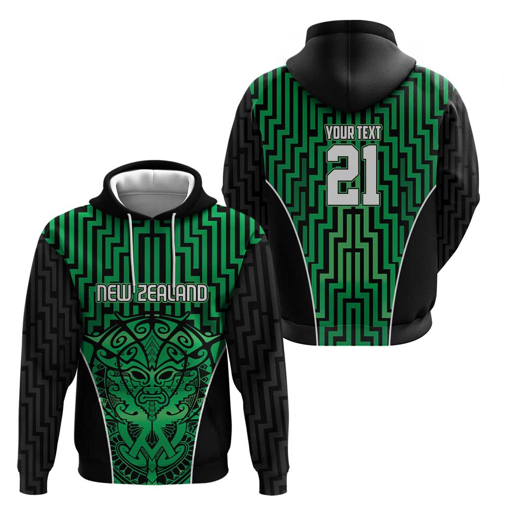 Custom Basketball New Zealand Zip Hoodie Green Maori Ta Moko Indigenous - Polynesian Pride