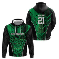 Custom Basketball New Zealand Zip Hoodie Green Maori Ta Moko Indigenous - Polynesian Pride