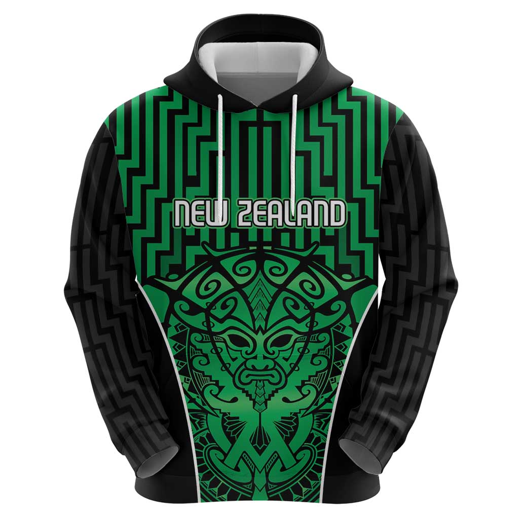 Custom Basketball New Zealand Zip Hoodie Green Maori Ta Moko Indigenous - Polynesian Pride