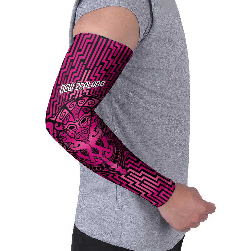 Custom Basketball New Zealand Arm Sleeves Pink Maori Ta Moko Indigenous - Polynesian Pride