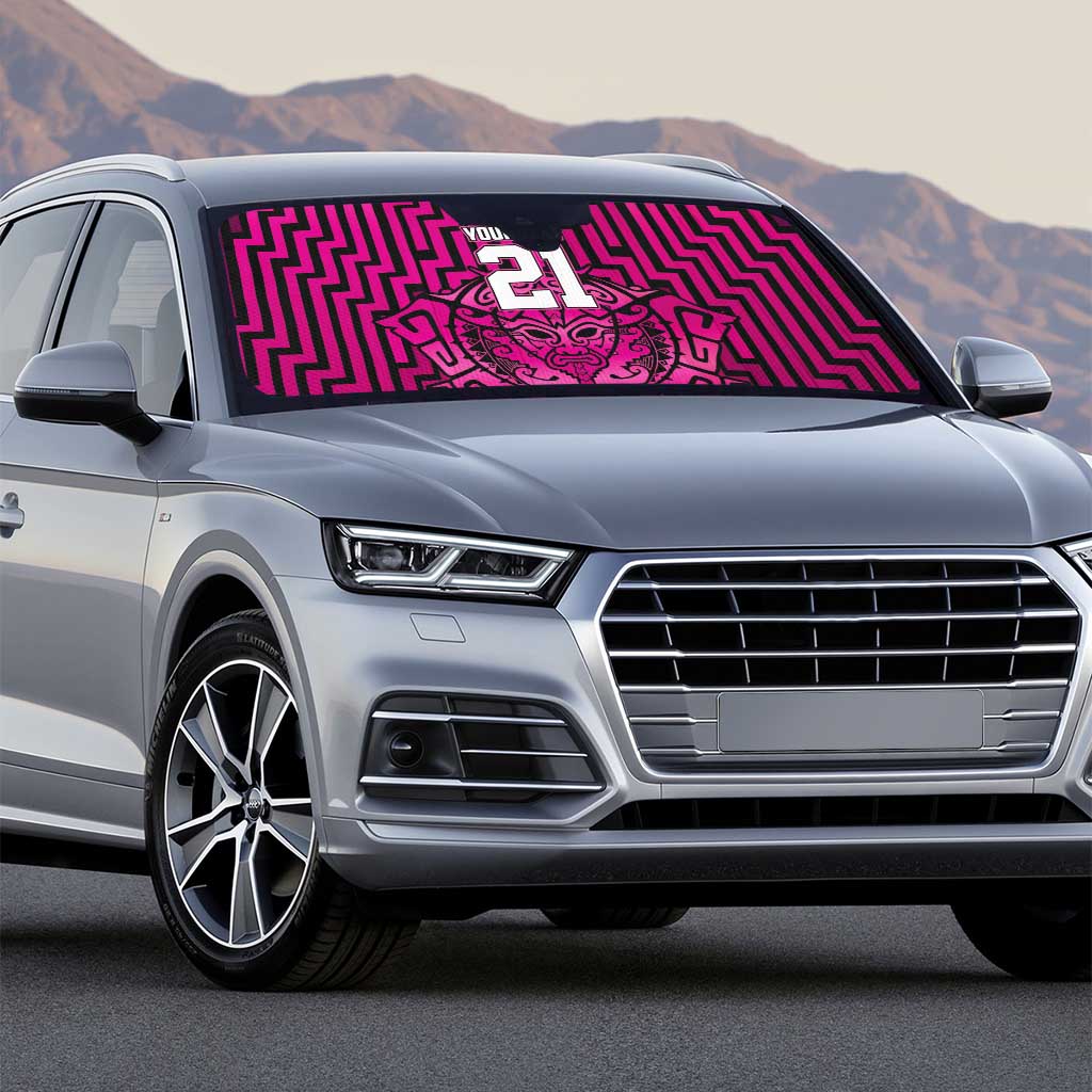 Custom Basketball New Zealand Auto Sun Shade Pink Maori Ta Moko Indigenous - Polynesian Pride